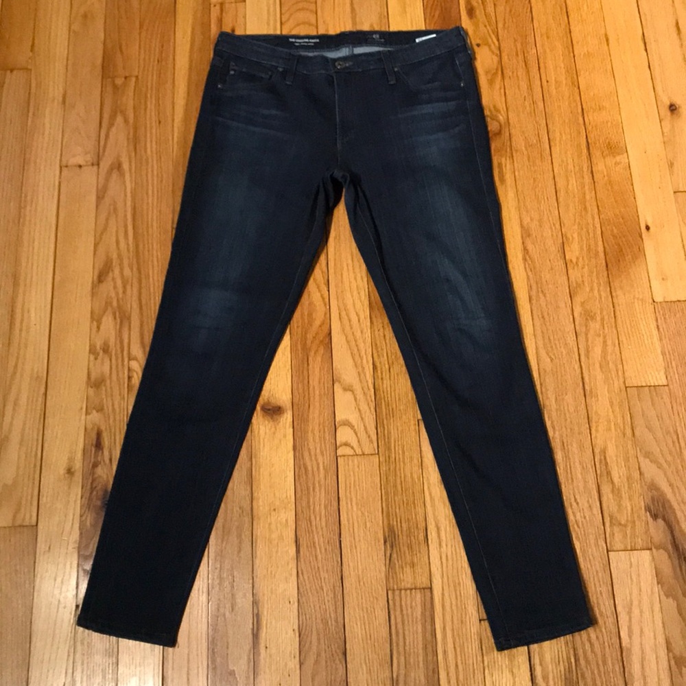 🎯AG Ankle High Rise Skinny Moto Rock dark Wash stone distressed biker jeans 31